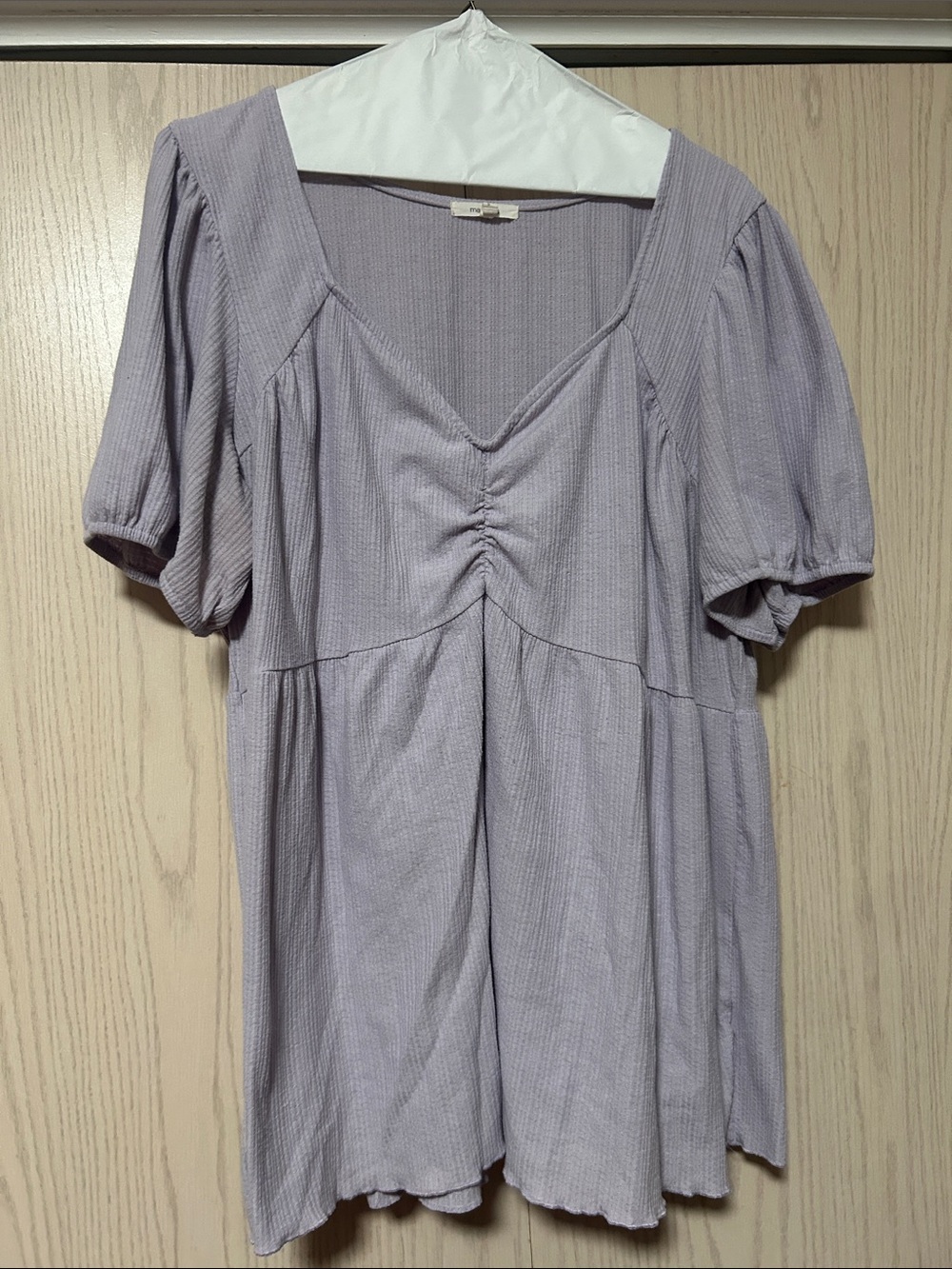 Maurices Lavender V-Neck Peplum Tunic with Puff Sleeves
